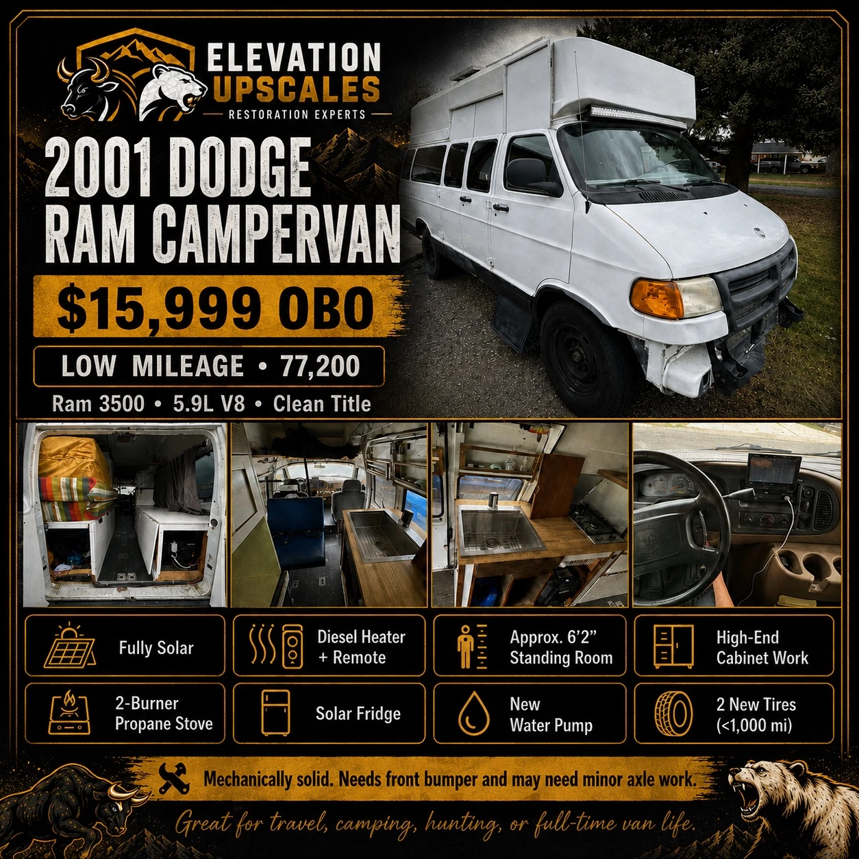 2001 Dodge Ram 3500 camper van for sale